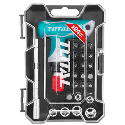طقم مفكات طقطاق براغي + جوز 24 قطعه T-HANDLE ماركة TOTAL (( صناعي ))