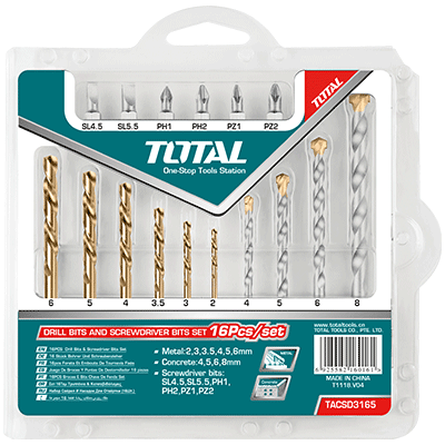 طقم ريشه 16 قطع حديد+باطون+راس مفك موديل TOTAL