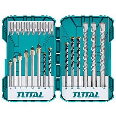 طقم 22 قطعة ريش بللور وباطون مع راس مفك 8 قطع TOTAL