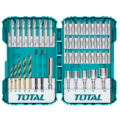 طقم 45 قطعة راس مفك وريش و جوز ضد الالتواء صناعي TOTAL