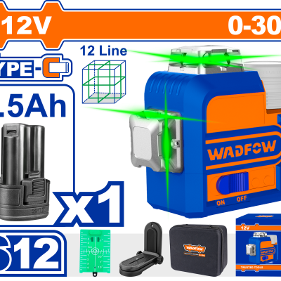 شقلة ليزر 12 خط ليزر اخضر 30 متر ماركة WADFOW بطارية S12 TYPEC